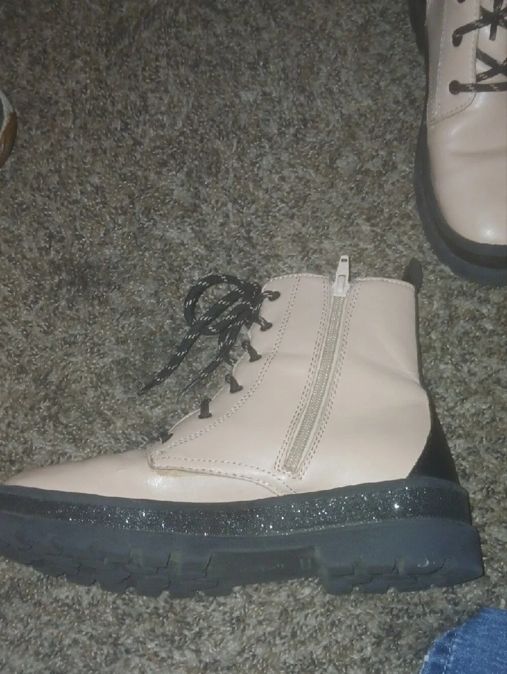 Kids Wonder Nation Pink Black Lug Sole Combat Boots Sude Zip Sz: 5